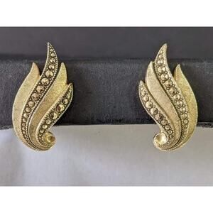 Vintage Germany 1980s Flame Goldtone and Black Clip On Earrings